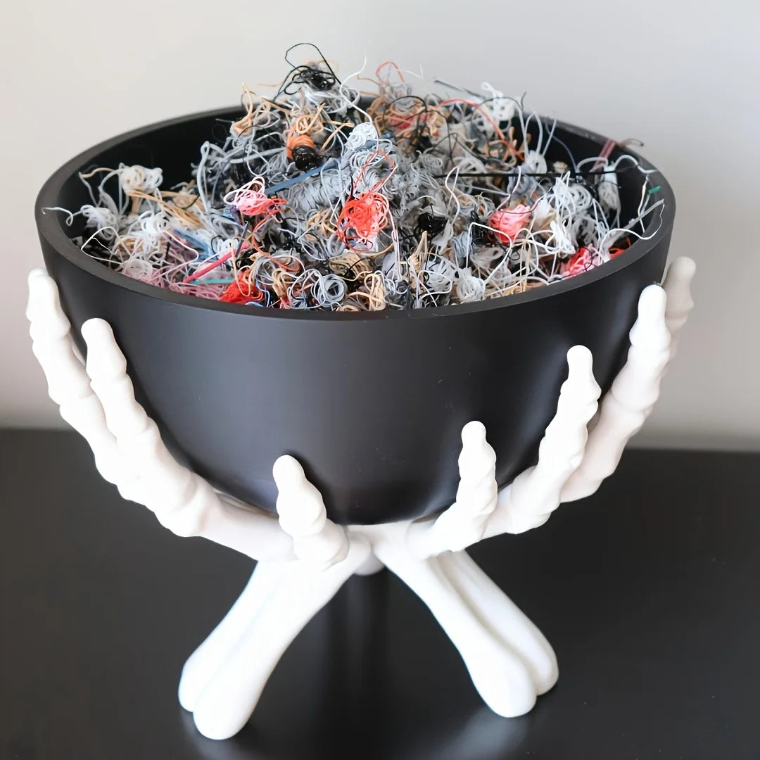 Halloween Candy Bowl Skeleton Hands Scary Organizer