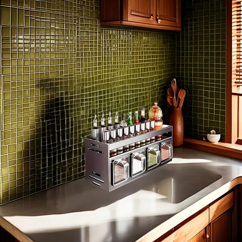 Space-Saving Aluminum Spice Rack Wall-Mount Organizer
