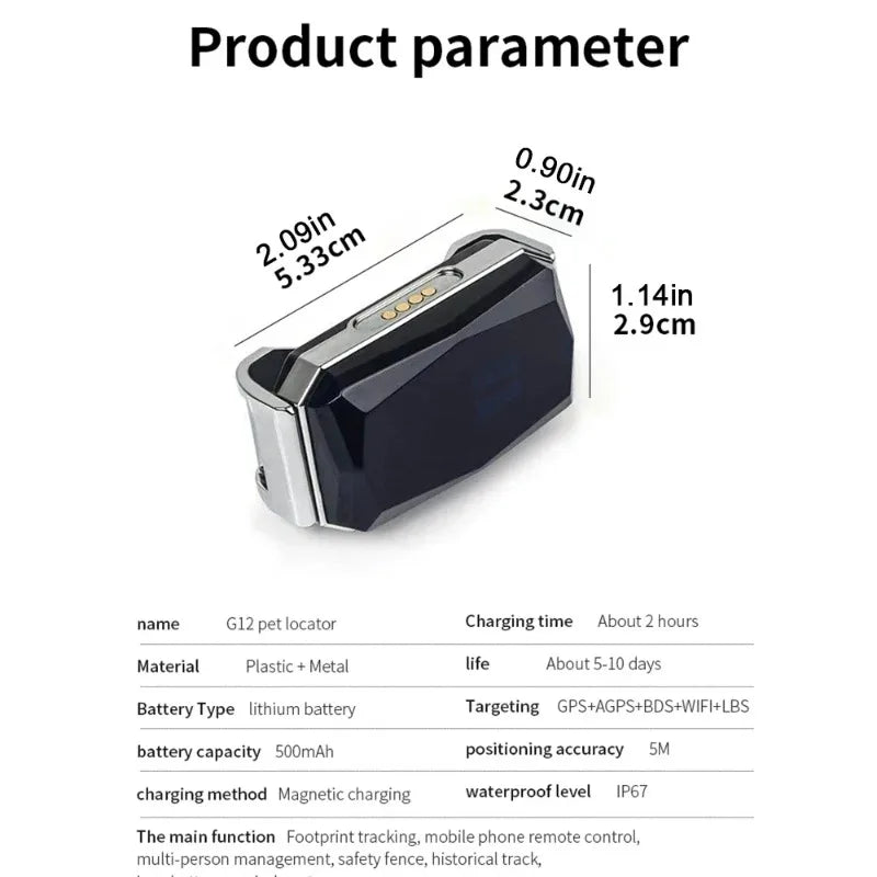 Smart GPS Pet Tracker Collar Real-Time Waterproof Battery