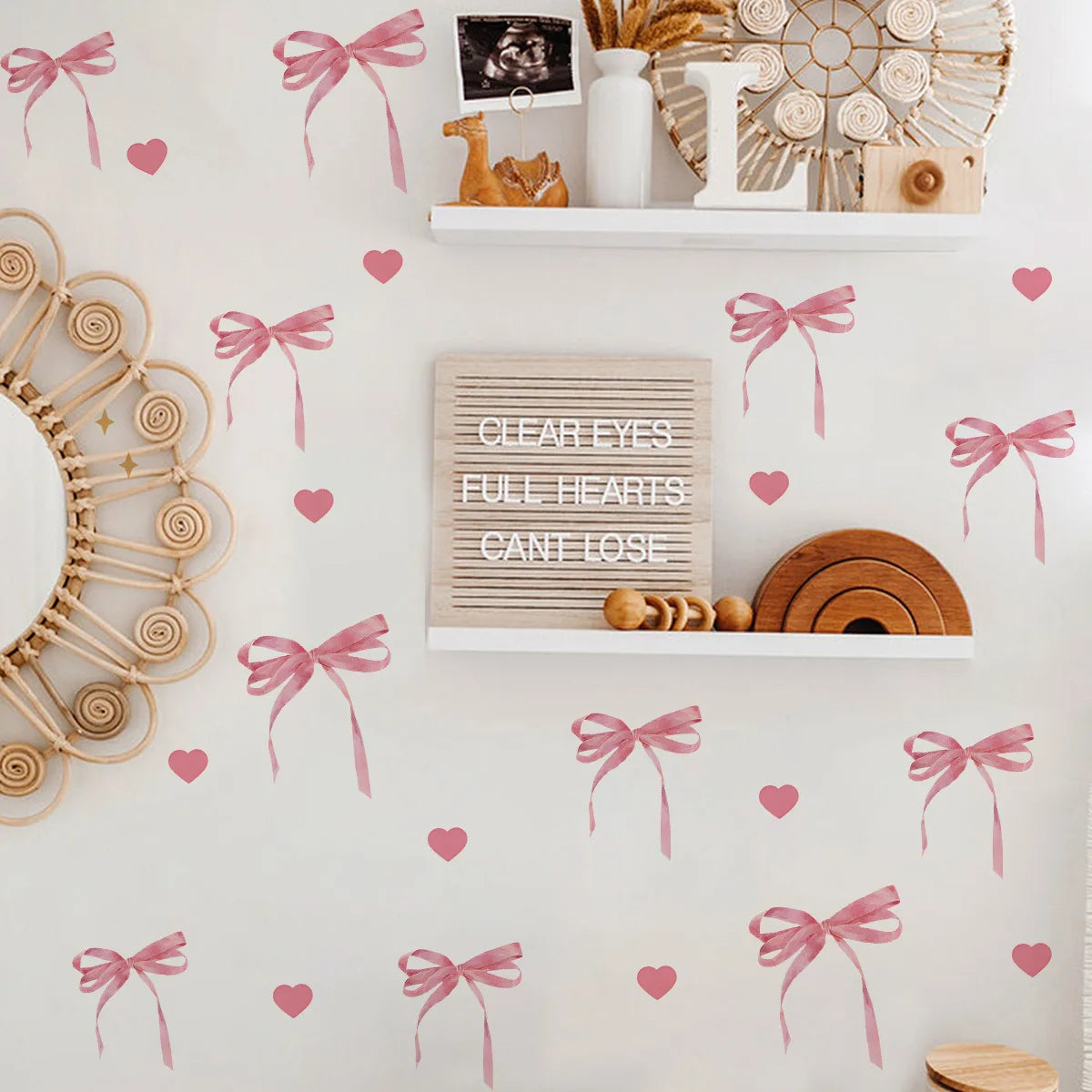 Pink Bow Wall Stickers Boho Heart DIY Decoration