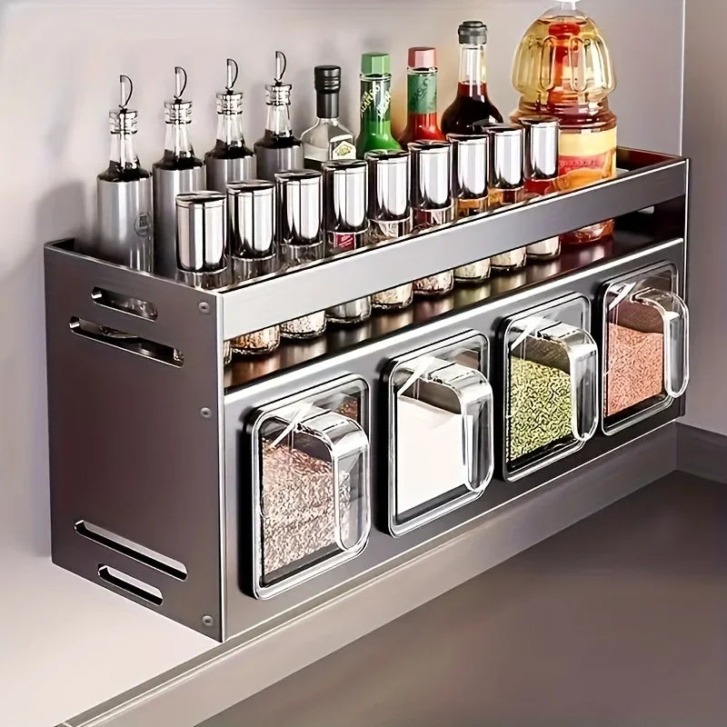 Space-Saving Aluminum Spice Rack Wall-Mount Organizer