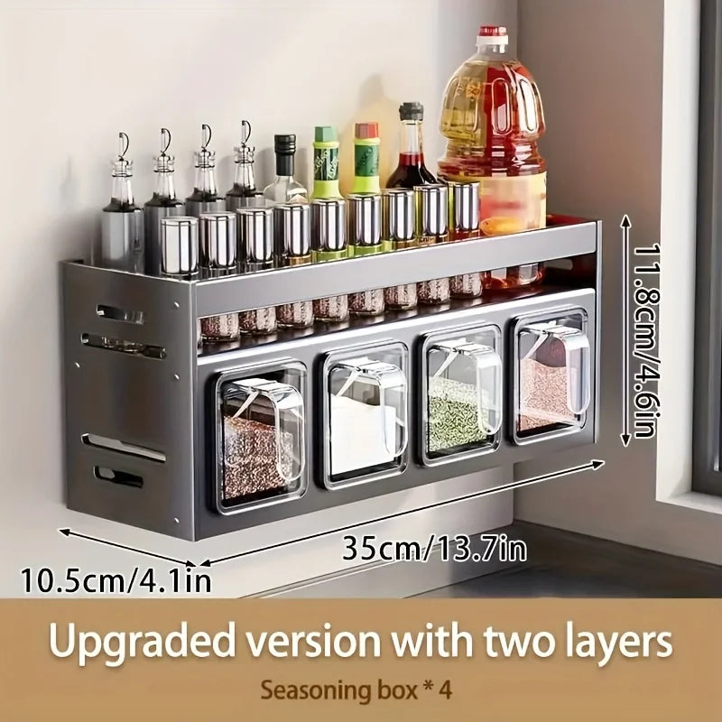 Space-Saving Aluminum Spice Rack Wall-Mount Organizer