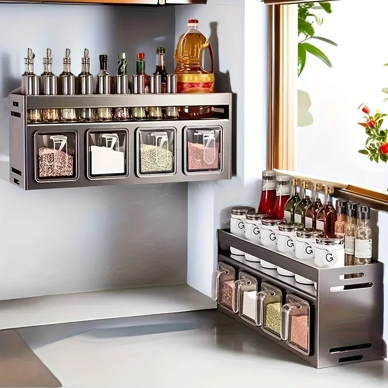 Space-Saving Aluminum Spice Rack Wall-Mount Organizer