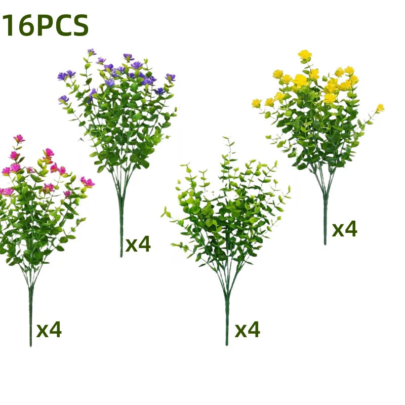 8/12/16PCS UV-Resistant Artificial Plants Fade-Proof Outdoor Decor
